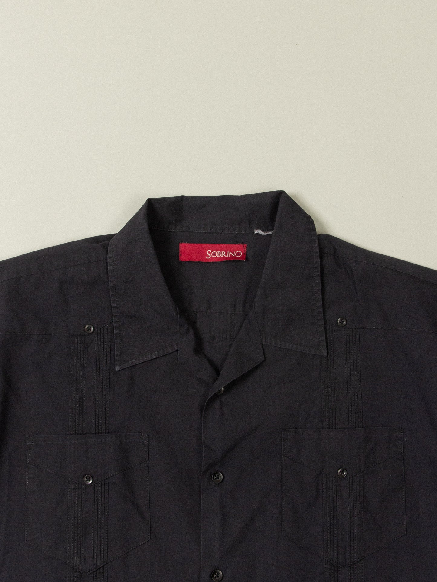 Vtg Black Short Sleeve Cuban Shirt (XL/XXL)