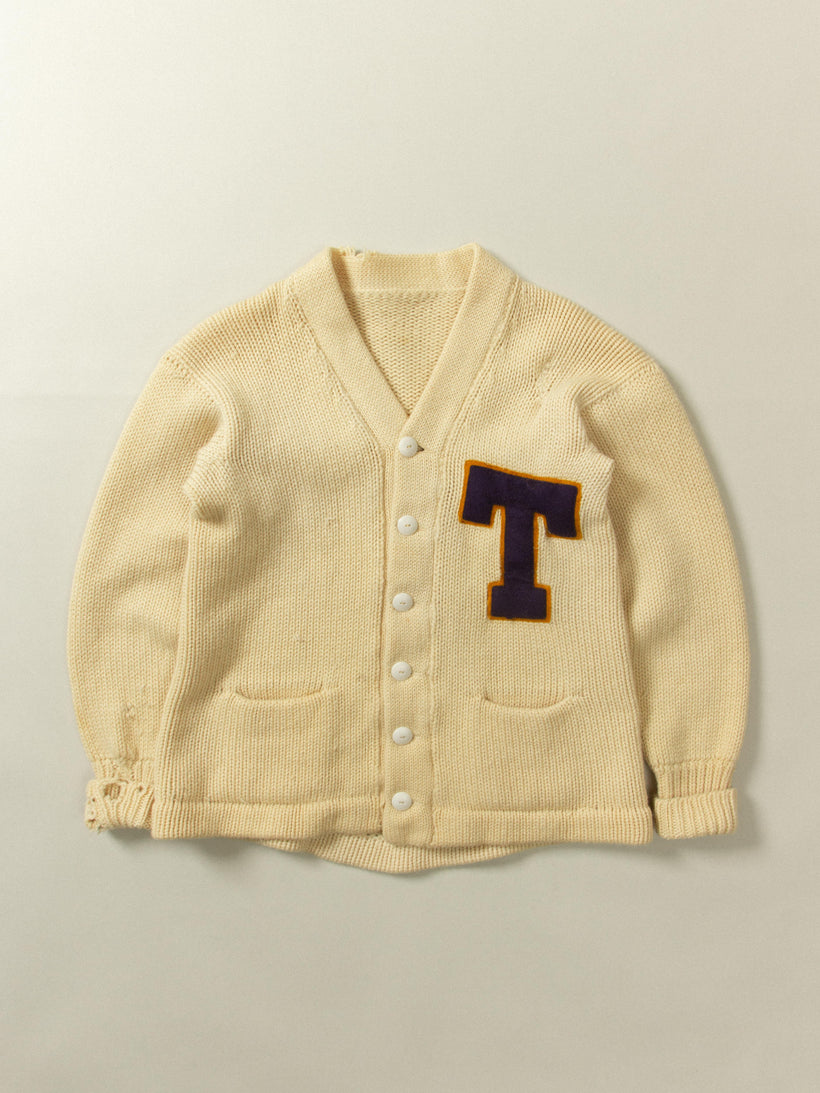 Vtg Letterman Knitted Cardigan - Made in USA (S/M)