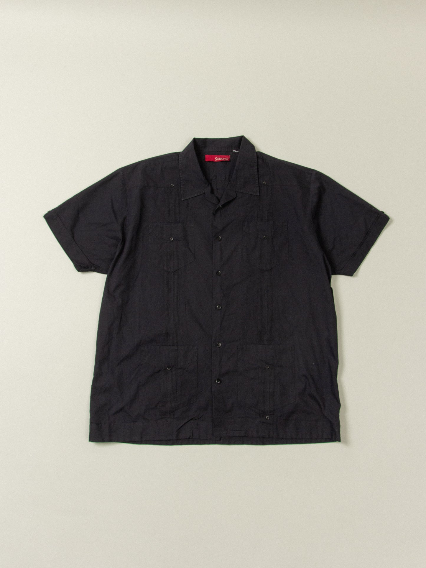Vtg Black Short Sleeve Cuban Shirt (XL/XXL)