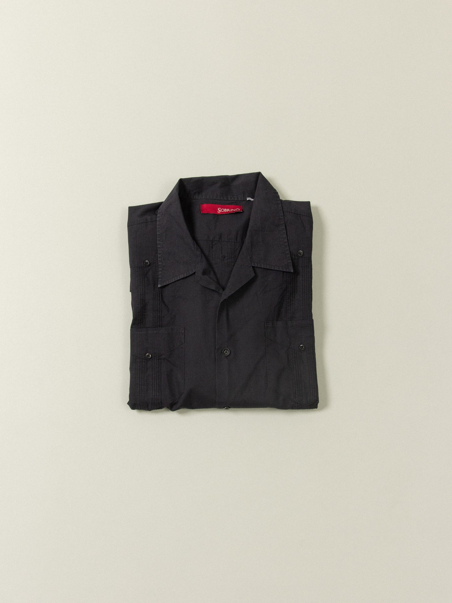 Vtg Black Short Sleeve Cuban Shirt (XL/XXL)